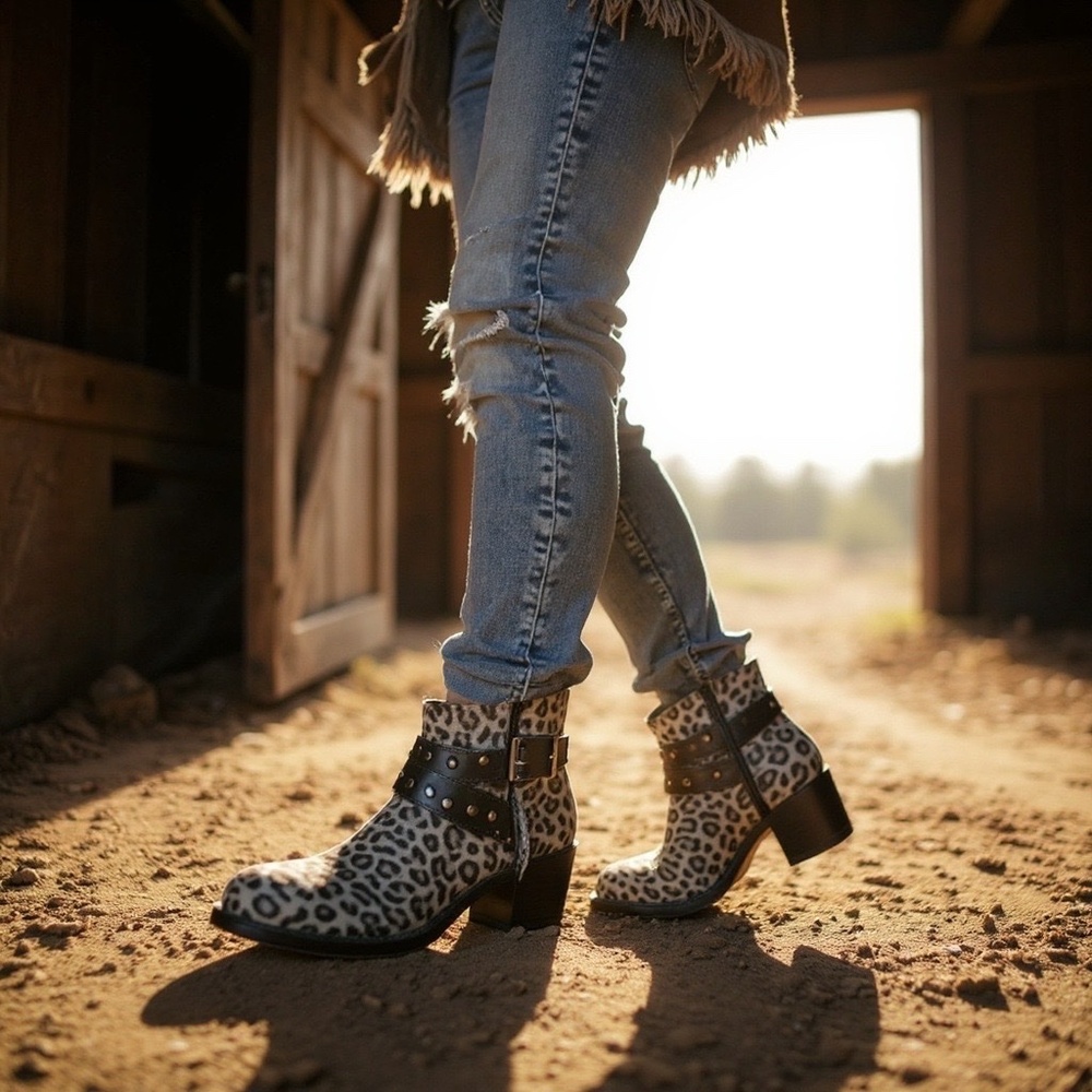 Lane Leopard Print Suede Ankle Booties. - Picture 4 of 17